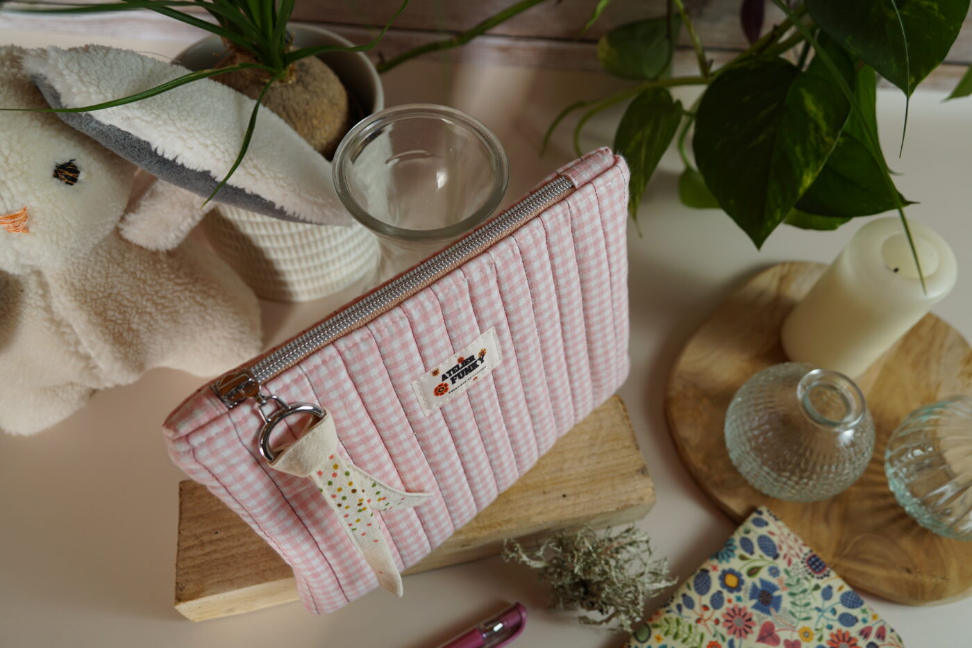 NEW Pochette plate vichy rose NEW – Image 3